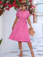 Shirt Midi Dress Turndown Collar Buttons Short Sleeves Shirt Dresses